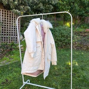 White Padded Winter Jacket with Faux Fur Collar